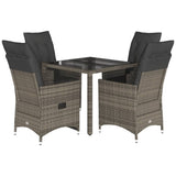 5 Piece Garden Dining Set with Cushions Grey Poly Rattan - Front View