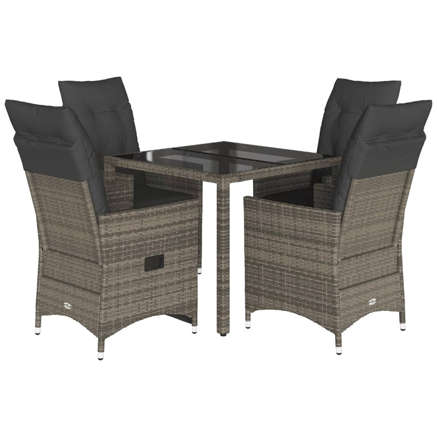5 Piece Garden Dining Set with Cushions Grey Poly Rattan