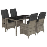 5 Piece Garden Dining Set with Cushions Grey Poly Rattan - Front View