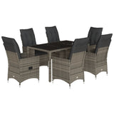 7 Piece Garden Dining Set with Cushions Grey Poly Rattan