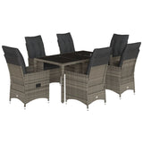 7 Piece Garden Dining Set with Cushions Grey Poly Rattan - Front View