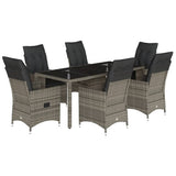 7 Piece Garden Dining Set with Cushions Grey Poly Rattan - Front View