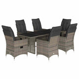 7 Piece Garden Dining Set with Cushions Grey Poly Rattan - Front View
