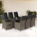 9 Piece Garden Dining Set with Cushions Grey Poly Rattan