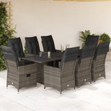 9 Piece Garden Dining Set with Cushions Grey Poly Rattan