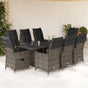9 Piece Garden Dining Set with Cushions Grey Poly Rattan