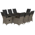 9 Piece Garden Dining Set with Cushions Grey Poly Rattan