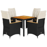 5 Piece Garden Dining Set with Cushions Black Poly Rattan - Front View