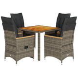5 Piece Garden Dining Set with Cushions Grey Poly Rattan - Front View