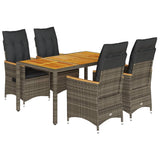 5 Piece Garden Dining Set with Cushions Grey Poly Rattan