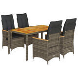 5 Piece Garden Dining Set with Cushions Grey Poly Rattan - Front View