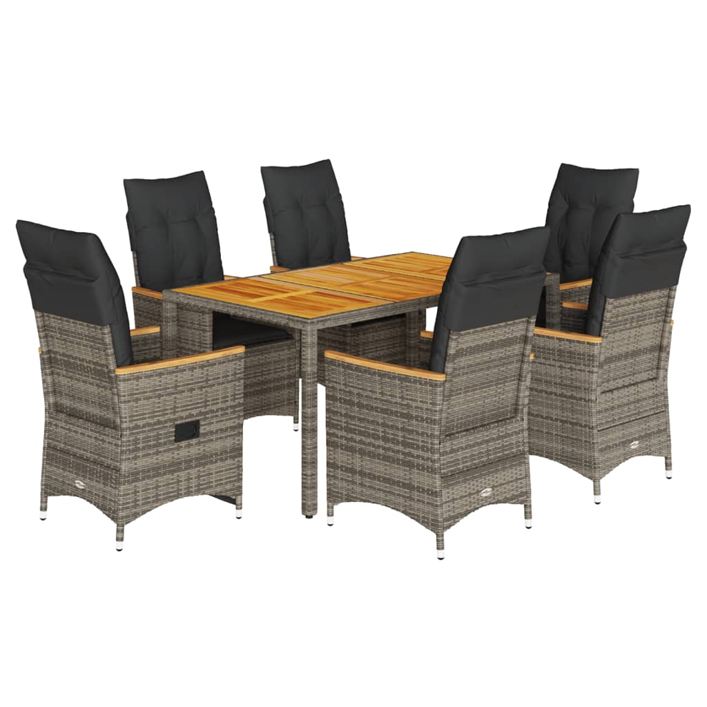 7 Piece Garden Dining Set with Cushions Grey Poly Rattan
