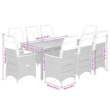 9 Piece Garden Dining Set with Cushions Grey Poly Rattan - Extra Image