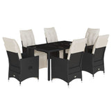 7 Piece Garden Dining Set with Cushions Black Poly Rattan