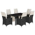 7 Piece Garden Dining Set with Cushions Black Poly Rattan