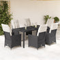 7 Piece Garden Dining Set with Cushions Black Poly Rattan