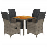 5 Piece Garden Bistro Set with Cushions Grey Poly Rattan - Front View