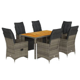 7 Piece Garden Bistro Set with Cushions Grey Poly Rattan - Front View