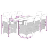 9 Piece Garden Bistro Set with Cushions Grey Poly Rattan - Close-Up Angle