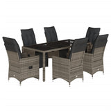 7 Piece Garden Bistro Set with Cushions Grey Poly Rattan - Front View