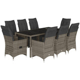 9 Piece Garden Bistro Set with Cushions Grey Poly Rattan - Front View
