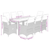 9 Piece Garden Bistro Set with Cushions Grey Poly Rattan - Close-Up Angle