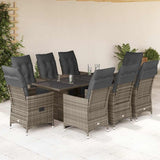 9 Piece Garden Bistro Set with Cushions Grey Poly Rattan