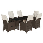 7 Piece Garden Bistro Set with Cushions Brown Poly Rattan