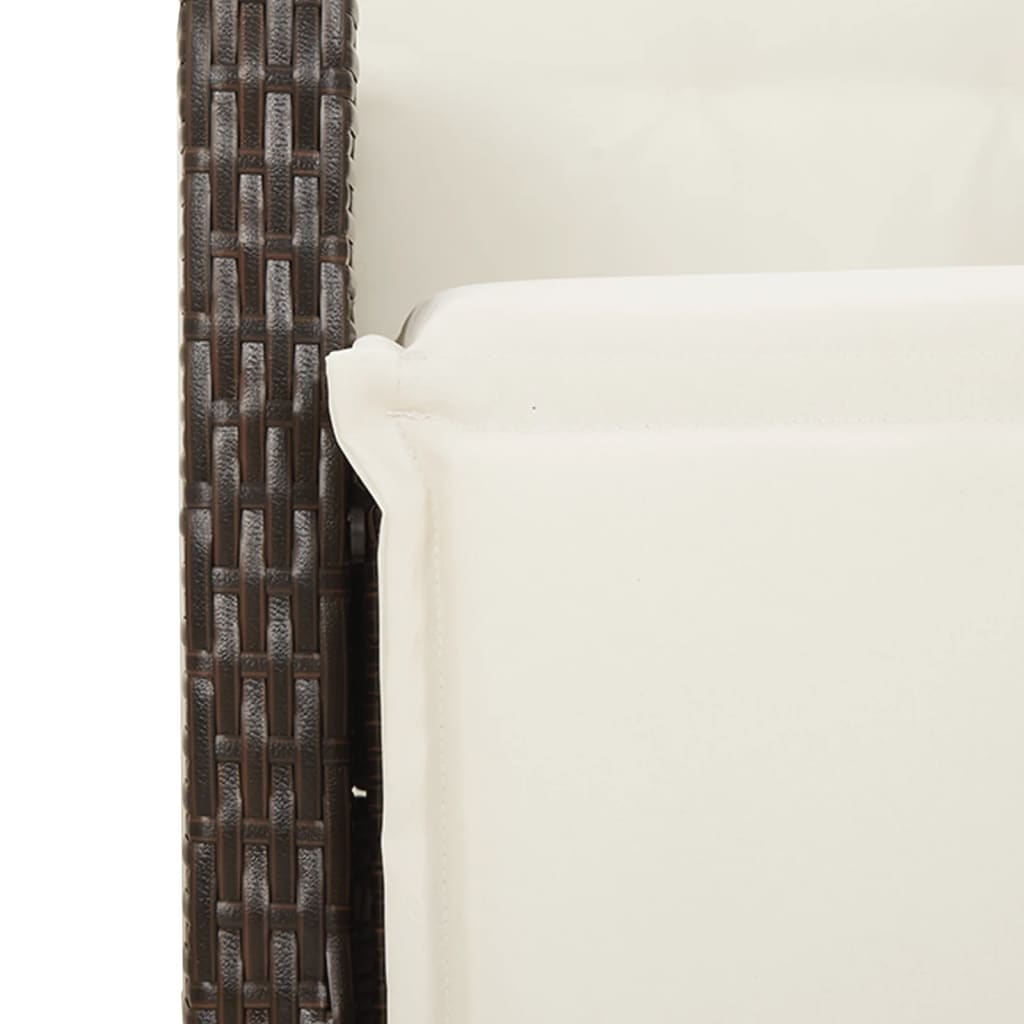 7 Piece Garden Bistro Set with Cushions Brown Poly Rattan