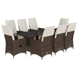9 Piece Garden Bistro Set with Cushions Brown Poly Rattan