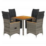 5 Piece Garden Bistro Set with Cushions Grey Poly Rattan - Front View