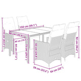 5 Piece Garden Bistro Set with Cushions Grey Poly Rattan - Close-Up Angle