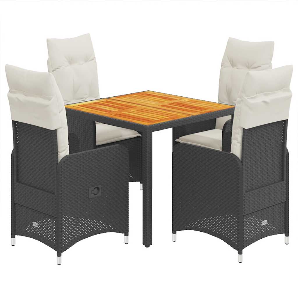 5 Piece Garden Bistro Set with Cushions Black Poly Rattan