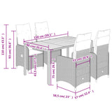 5 Piece Garden Bistro Set with Cushions Black Poly Rattan - Close-Up Angle