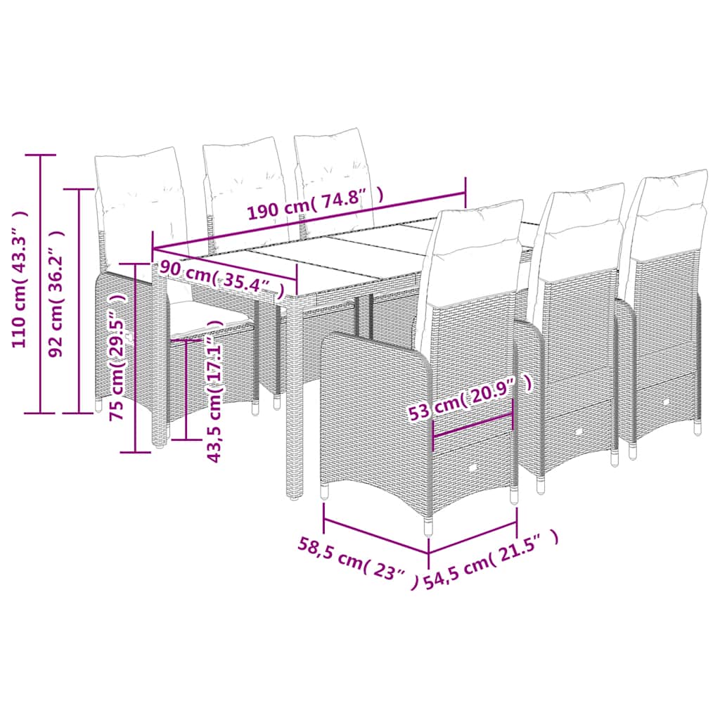 7 Piece Garden Bistro Set with Cushions Black Poly Rattan