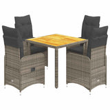 5 Piece Garden Bistro Set with Cushions Grey Poly Rattan - Front View