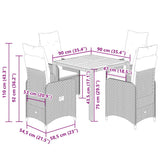 5 Piece Garden Bistro Set with Cushions Grey Poly Rattan - Low Angle