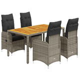 5 Piece Garden Bistro Set with Cushions Grey Poly Rattan - Front View