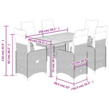 7 Piece Garden Bistro Set with Cushions Grey Poly Rattan