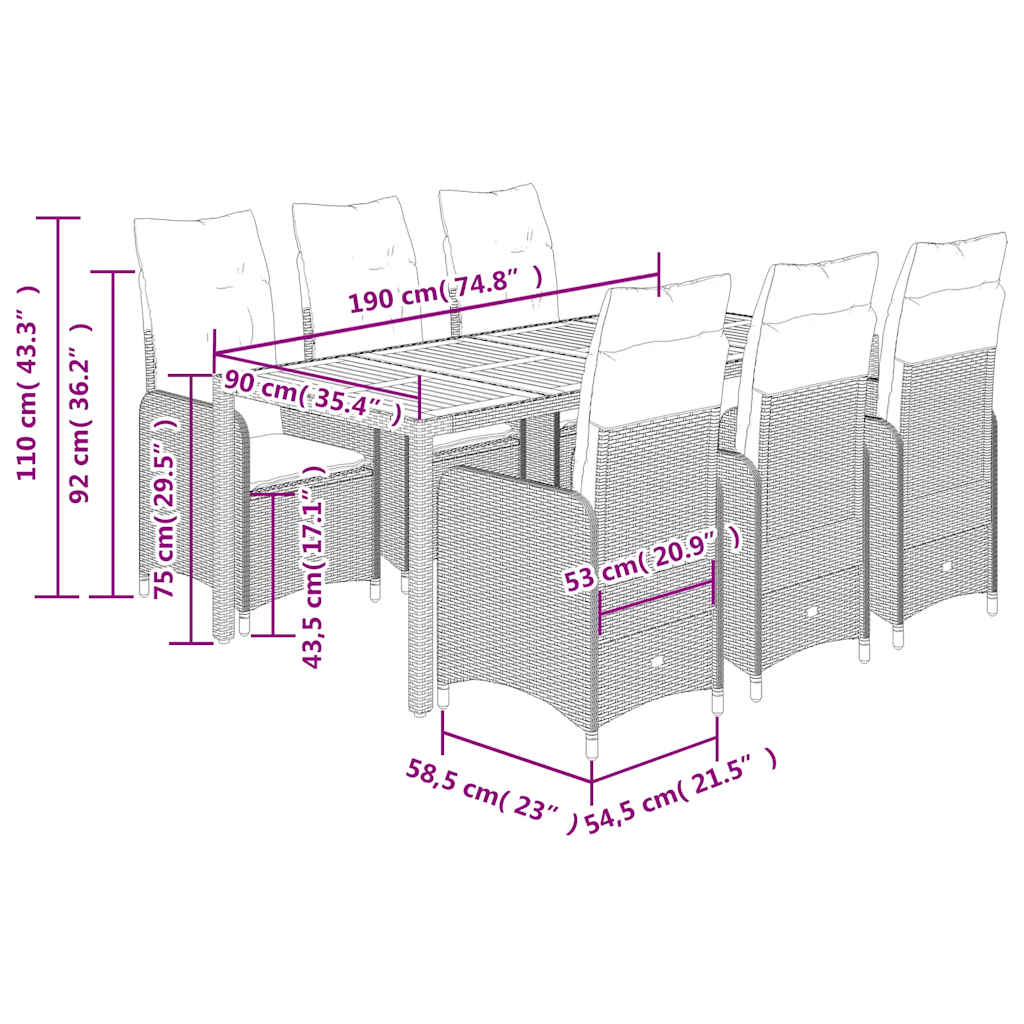 7 Piece Garden Bistro Set with Cushions Grey Poly Rattan