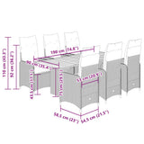 7 Piece Garden Bistro Set with Cushions Grey Poly Rattan