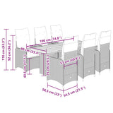 7 Piece Garden Bistro Set with Cushions Grey Poly Rattan - Low Angle