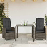 3 Piece Garden Bistro Set with Cushions Grey Poly Rattan