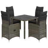 5 Piece Garden Bistro Set with Cushions Grey Poly Rattan - Front View
