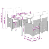 5 Piece Garden Bistro Set with Cushions Grey Poly Rattan - Close-Up Angle