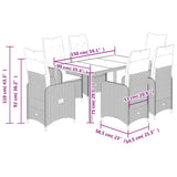 5 Piece Garden Bistro Set with Cushions Grey Poly Rattan