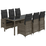 7 Piece Garden Bistro Set with Cushions Grey Poly Rattan - Front View
