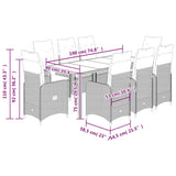 9 Piece Garden Bistro Set with Cushions Grey Poly Rattan - Close-Up Angle