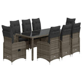 9 Piece Garden Bistro Set with Cushions Grey Poly Rattan - Front View