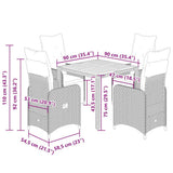 5 Piece Garden Bistro Set with Cushions Black Poly Rattan